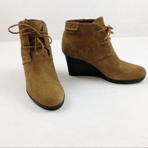 Via Spiga Camel Suede Wedge Ankle Boots